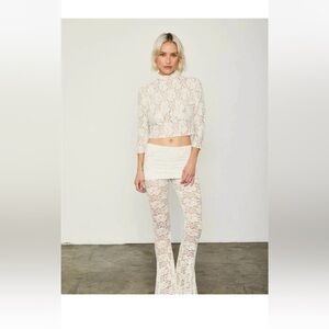 NWT Free People HAH XS  Blow Your Horn Lace Bell Bottom Pants Cream